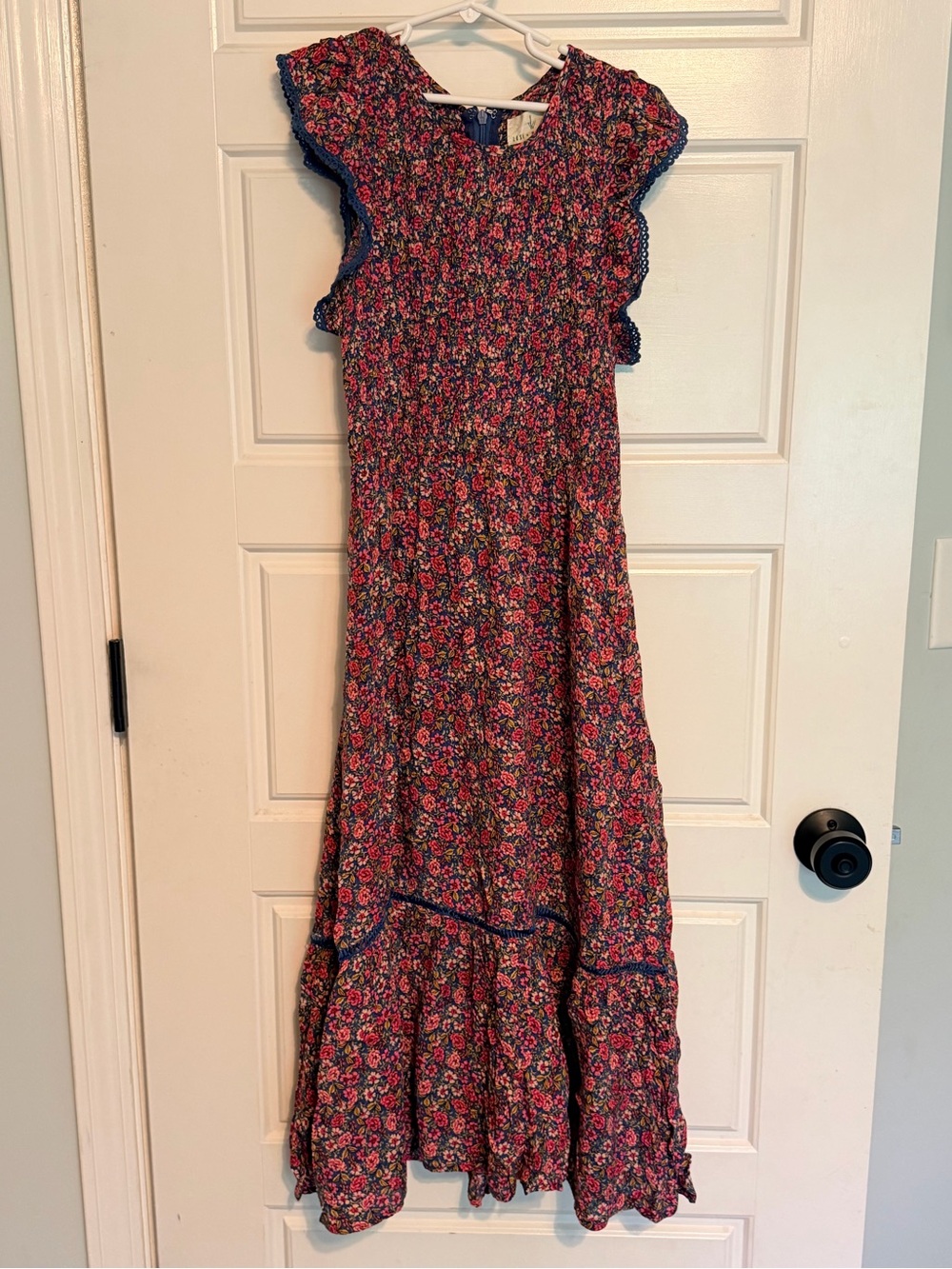 Lost + Wander Floral Midi Dress in Navy, Pink and Green